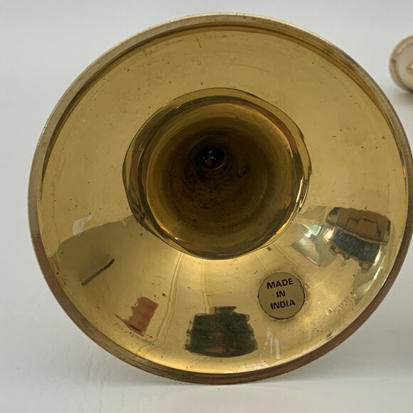 Vintage Brass Bugle Horn Trumpet Christmas Candlesticks Candle Holders Lot of 3 - Picture 5 of 11